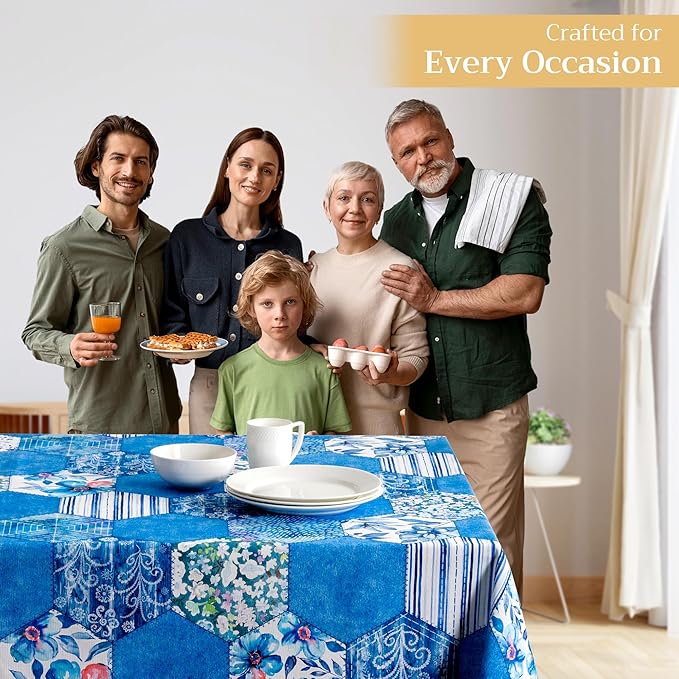Maison d' Hermine Table Cloth Rectangle Table 100% Cotton 54 x 72 Inches Tablecloth Reusable Decorative for Dining Room Farmhouse Home Valentines Day Decorations Spring Summer - Summer Blues