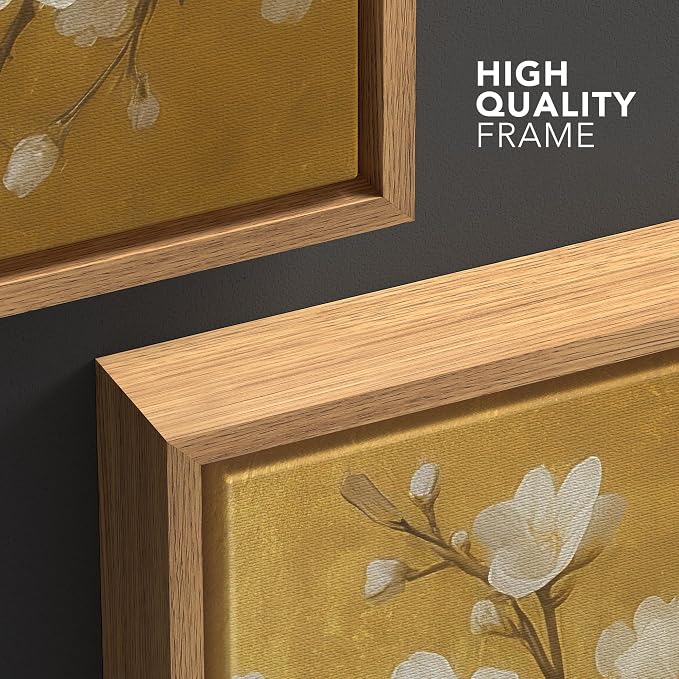 wall26 Framed Canvas Print Wall Art Set Golden Cherry Blossom Tree Elegant Floral Illustrations Fine Art Decorative Rustic for Living Room, Bedroom, Office - 24"x36"x3 Natural