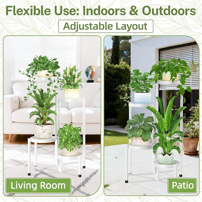 iDavosic.ly Plant Stand Indoor Outdoor, 4 Tier Corner Metal Flower Display Holder Shelf, Folding Tall Orchid Rack for Patio Balcony Porch Garden Living Room House, White