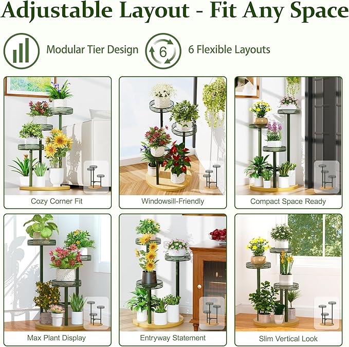Stand Plants, 3-Tier Metal Plant Stands for Outdoor Indoor Plants,Heavy Duty Flower Pot Stands for Multiple Plants,Decoration Display Racks for Patio Garden -GreenFlower