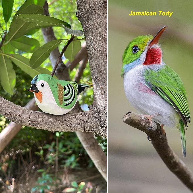 H&Zebrabro Hand Carved Bird Figurines, Hand-Painted Sculpted Wooden Birds, Wood Bird Sculptures for Home Decoration, Hand Crafted Life Like Bird Statues, Ideal Gifts for Bird Lovers (Jamaican Tody)