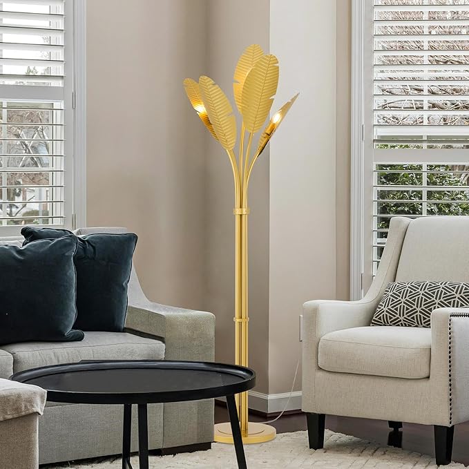 TOCHIC Coastal Floor Lamp, Coconut Palm Tree Floor Lamp for Living Room with Foot Switch 67 inch Tall, Modern Gold Standing Lamp Tropical Reading Lamp for Bedroom, Home Office