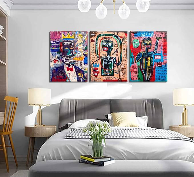 3 Pcs Modern Graffiti Posters Wall Art Street Abstract Painting Graffiti Pictures Colorful Abstract Character Canvas Prints For Artist Living Room Bedroom Bathroom Wall Decor Framed