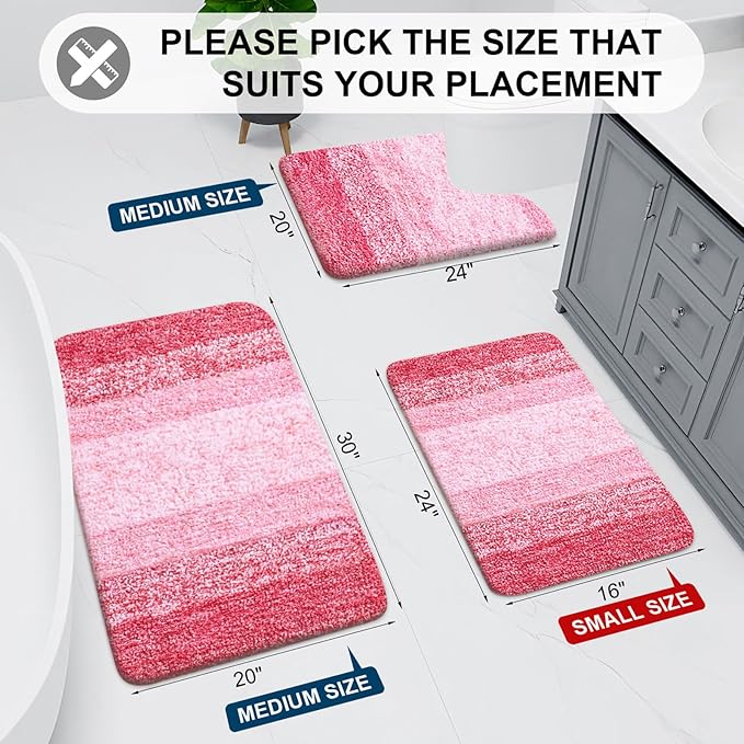 Arotive Microfiber Bathroom Rugs, Shaggy Soft and Absorbent Bath Rug, Non-Slip, Thick Plush Machine Washable Dry Bath Mats for Bathroom, Tub and Shower, 30x20, Pink, Rectangular