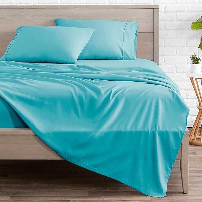 Bare Home Queen Sheet Set - 1800 Ultra-Soft Microfiber Queen Bed Sheets - Double Brushed - Deep Pockets - Easy Fit - 4 Piece Set - Bedding Sheets & Pillowcases (Queen, Aqua)