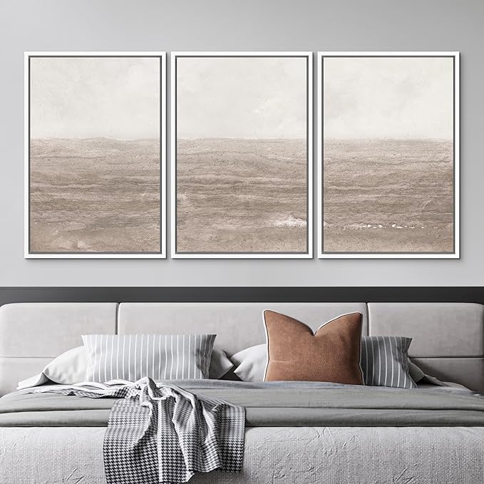 MUDECOR Framed Wall Art Print Set Neutral Textured Seascapes Subtle Tones Illustrations Modern Art Boho Decorative Colorful Chic for Living Room, Bedroom, Office - 16"x24"x3 White