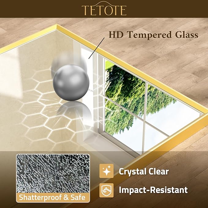 TETOTE Brushed Gold Bathroom Mirror for Over Sink 48" x 36" Large Brass Gold Beveled Framed Rectangular Vanity Mirror for Bathroom, Bedroom, Entryway, Living Room, Tempered Glass, Stronger Frame