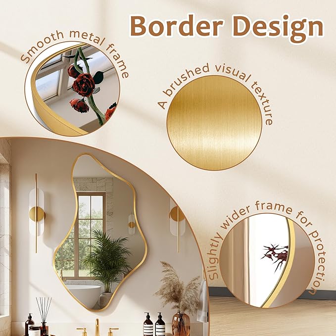 Asymmetrical Wall Mirror, Irregular Shaped Frameless Vanity Mirror, Modern Decorative Mirror for Entryway, Living Room, Bathroom