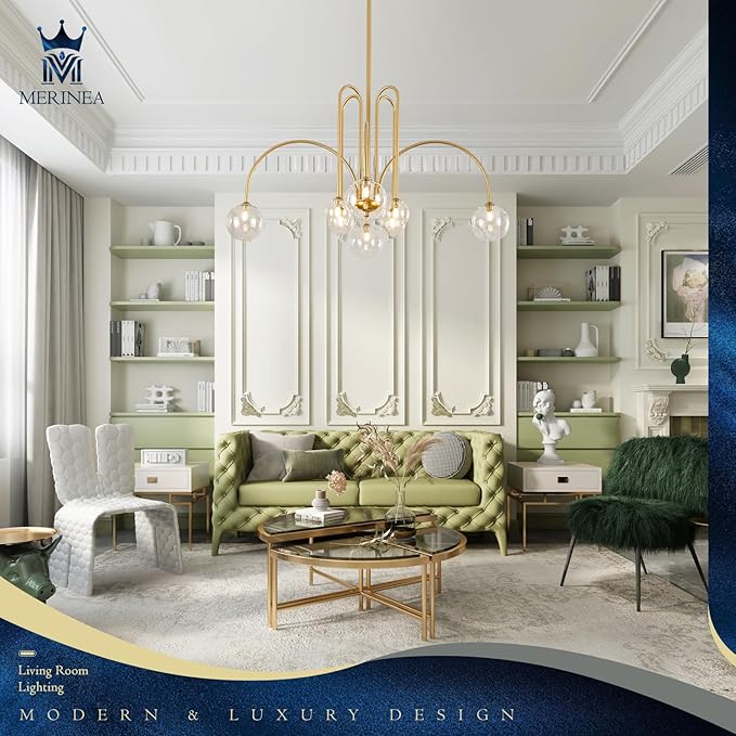 Modern Sputnik Light Fixture 8 Lights Luxury Gold Chandelier Large L41” Mid Century Clear Glass Globe Ceiling Pendant Light for Foyer Staircase Living Dining Room Kitchen