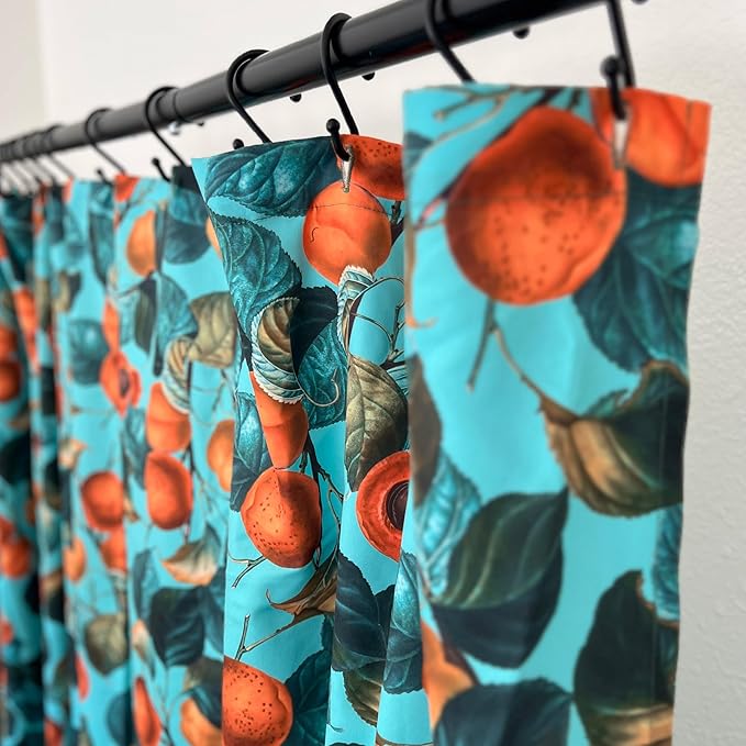 Teal Apricot Leaf Print Shower Curtain - Colorful Botanical Fruit Floral Pattern - Modern Home Decor - Bold Colorful Hotel Style Fabric Shower Curtain For Any Bathroom - 72x72 Inches (Apricot)