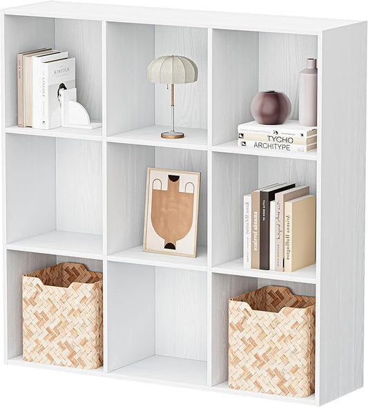 9 Cube Storage Organizer, Wooden Cube Shelves with Closed Back Panel, Reversible Bookcase, Cubes Closet Organizer for Home, Living Room, Kids Room, Office, Bedroom, Study, Hallway