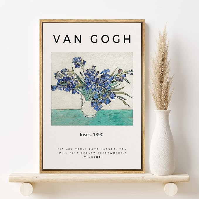 SIGNLEADER Framed Canvas Print Wall Art Van Gogh Irises 1890 Decorative Brushstroke Illustrations Fine Art Colorful Multicolor Warm for Living Room, Bedroom, Office - 24"x36" Natural