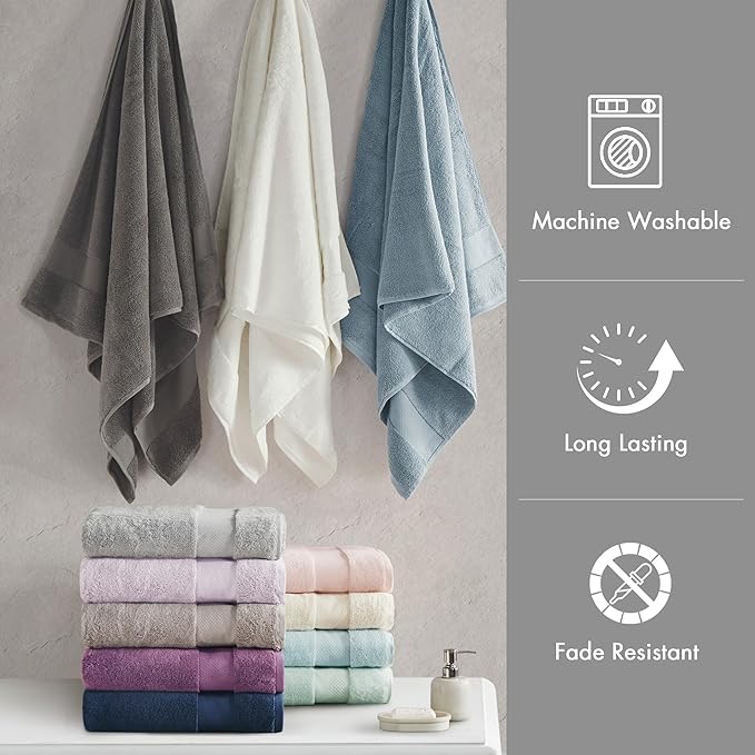 Madison Park Turkish Bath Towel Set 100% Cotton Bath Towel 600GSM Oversized Body Towel 2 Piece, Luxury Soft, Thick Spa Quality, Quick Dry Bathroom Towel, Jumble, 35" x 70", White