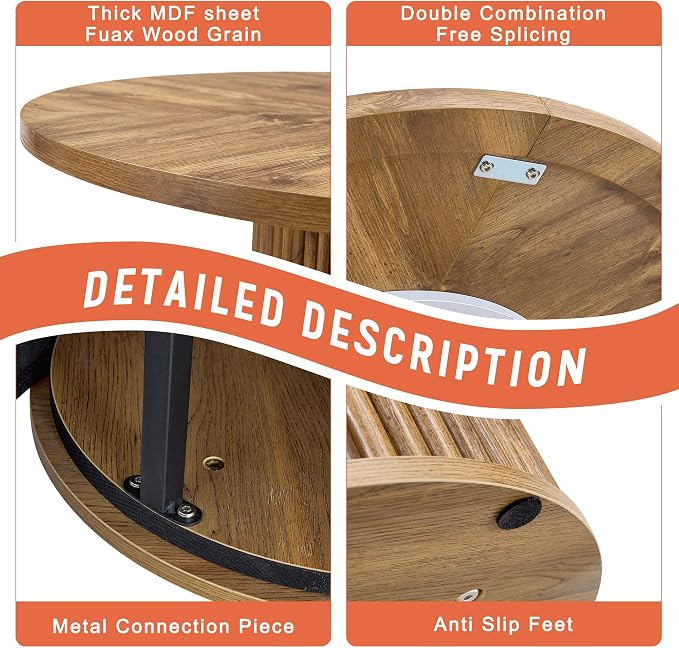 42" Round Dining Table for 4-6,Mid Century Modern Dining Room Table with Wood Grain,Rustic Kitchen Table with Round Pedestal for Dining Room Kitchen