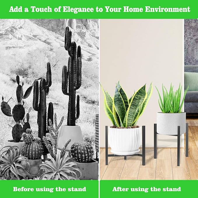 Airpark Plant Stand Indoor Adjustable, Metal Modern Plant Stand, Heavy Duty Stable Plant, Fit 8-12 inch Pots, Number of Items-3, Color-Black (Pot & Plant Not Included)