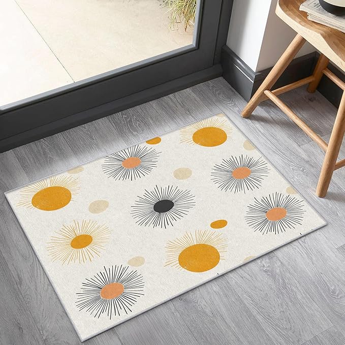 Atomic Rug 6x8, Washable Mid Century Modern Rugs for Living Room Bedroom, Retro Sun Geometric Area Rug for Home Decor, Non Slip Backing Floor Carpet with Gripper - 6 x 8 ft