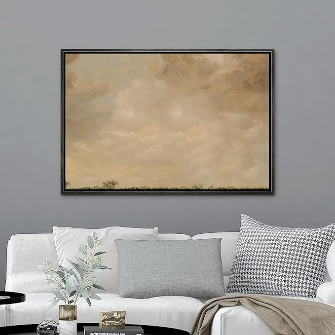 MUDECOR Framed Canvas Print Wall Art Pastel Dusk Country Cloud Horizon Nature Wilderness Illustrations Realism Decorative Scenic Panoramic Earth for Living Room, Bedroom, Office - 24"x36" Black