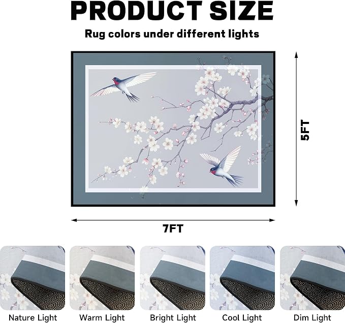 Cherry Blossom Area Rug 3D Swallow Sakura Floral Rugs for Entryway Bedroom Living Room Kitchen Home Decor Soft Non Slip Indoor Carpet Washable Low Pile Floor Mat,5'x7'