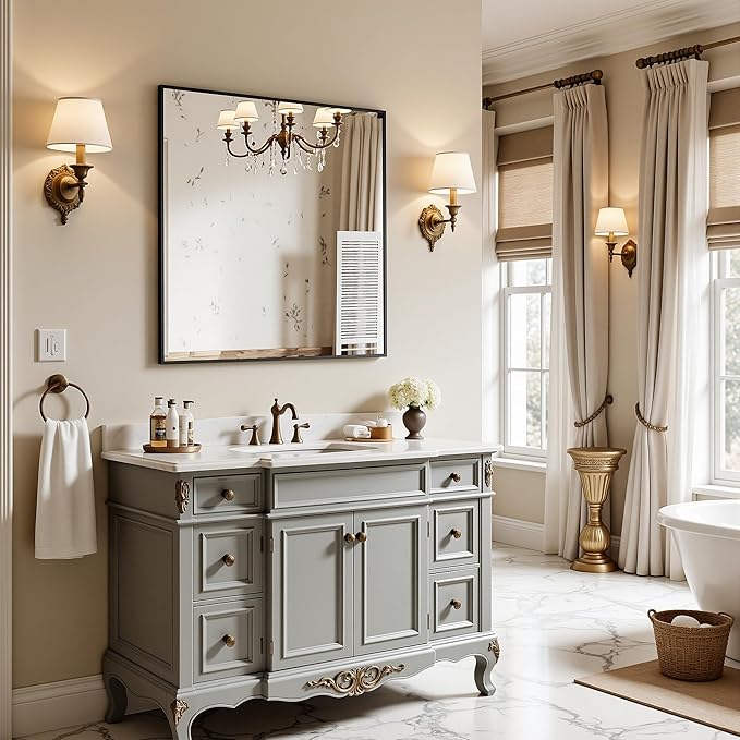 Bathroom Mirrors for Over Sink 36" x 36", Black Metal Frame Rectangle Wall Mirror, Modern Farmhouse Vanity Mirror(Horizontal/Vertical)