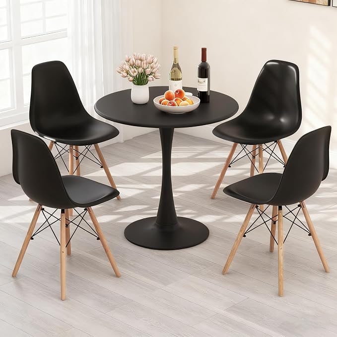 ERGOMASTER 5-Piece Round Dining Table Set for 4, Kitchen Table and Chairs, 32'' Tulip Table & Modern DSW Chair for Home, Small Spaces, Apartments, Black