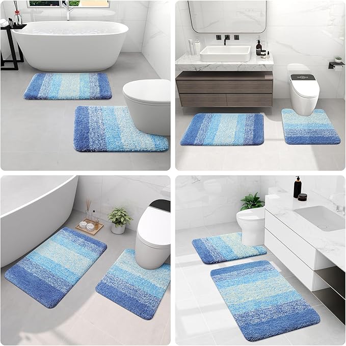 Arotive Microfiber Bathroom Rugs, Shaggy Soft and Absorbent Bath Rug, Non-Slip, Thick Plush Machine Washable Dry Bath Mats for Bathroom, Tub and Shower, 24x16, Light Royal Blue, Rectangular