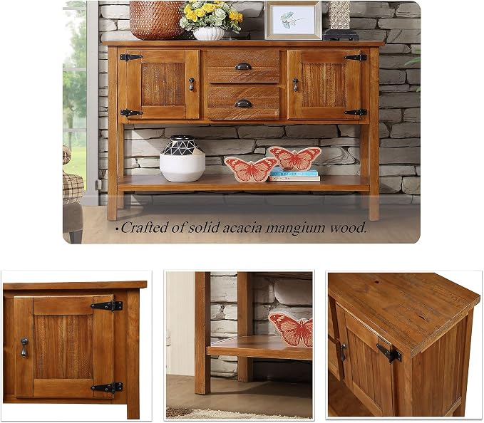 Merax Sideboard Buffet Cabinet with 2 Drawers, Console Table with Shelf for Kitchen, Farmhouse Coffee Bar with Storage, Brown