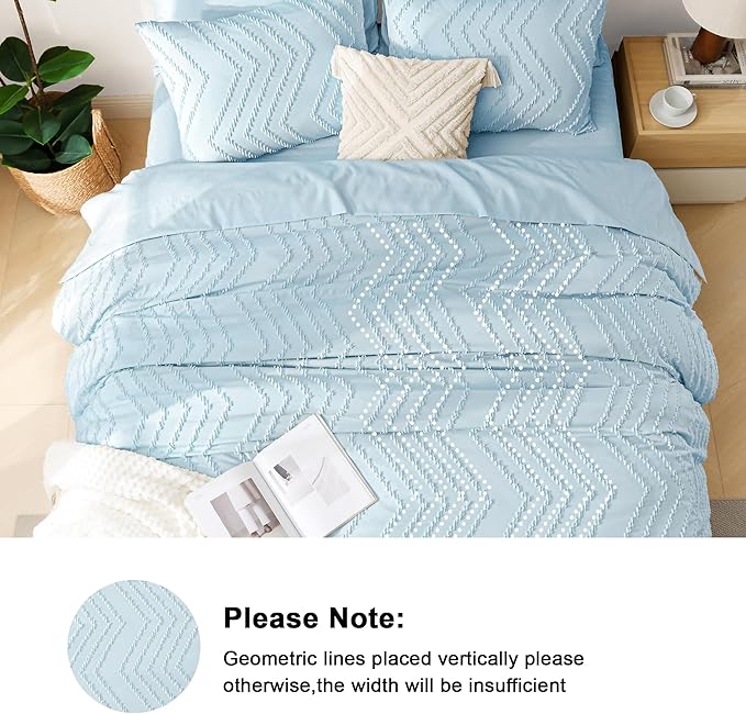 Litanika Light Blue King Size Comforter Set with Sheets - 7 Pieces Bed in a Bag King Boho Tufted Complete Bedding Sets with Comforter, Sheets, Pillowcases & Shams