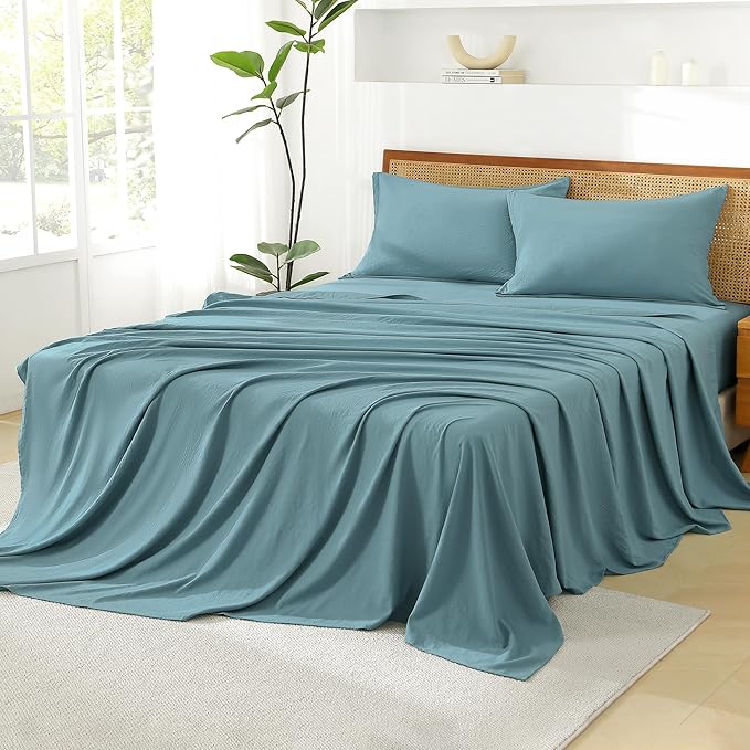 Litanika Super King Size Comforter Set with Sheets Grayish Teal - 7 Pieces Bed in a Bag Oversized King Boho Tufted Complete Bedding Sets with Comforter, Sheets, Pillowcases & Shams