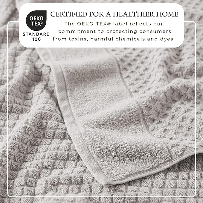 Great Bay Home Hand Towels - 100% Cotton 6 Pack 26x16 Hand Towel Set - Absorbent, Durable, Quick-Dry Towels for Bathroom (Light Grey)