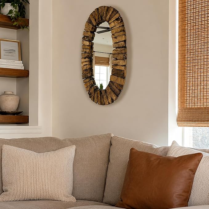 Rutledge & King Wall Mirror - Rustic Oval Mirror - Decorative Circle Mirrors for Bathrooms, Living Rooms, and Bedrooms (1 Pack, Bayshore - Large)