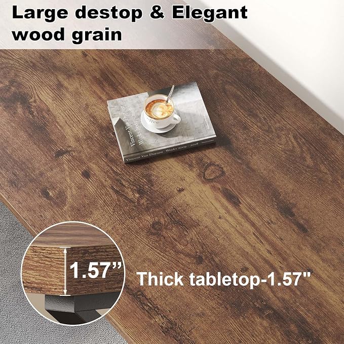 HSH Rustic Computer Desk, Large Executive Writing Study Work Desk for Home Office, Industrial Metal Wooden PC Laptop Long Desk Workstation, Modern Bedroom Living Room Table, Rustic Brown, 60 Inch