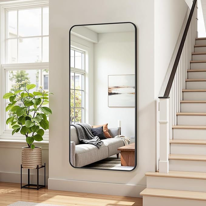 Bathroom Mirrors for Over Sink 60" x 30", Black Metal Frame Rounded Corner Rectangle Wall Mirror, Modern Farmhouse Vanity Mirror(Horizontal/Vertical)