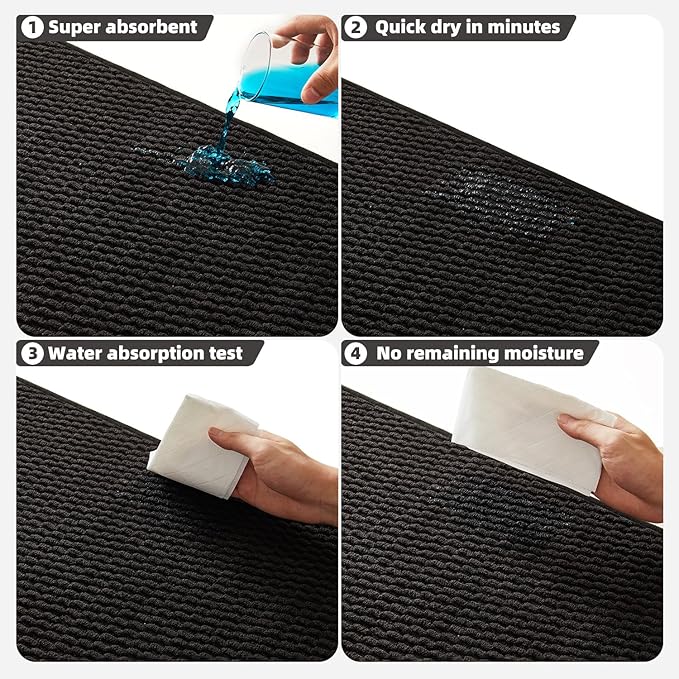 Black Bathroom Rugs Non Slip Washable, Super Absorbent Thin Bath Mat Quick Dry Low Pile Bathroom Rug, Black 24''x47''