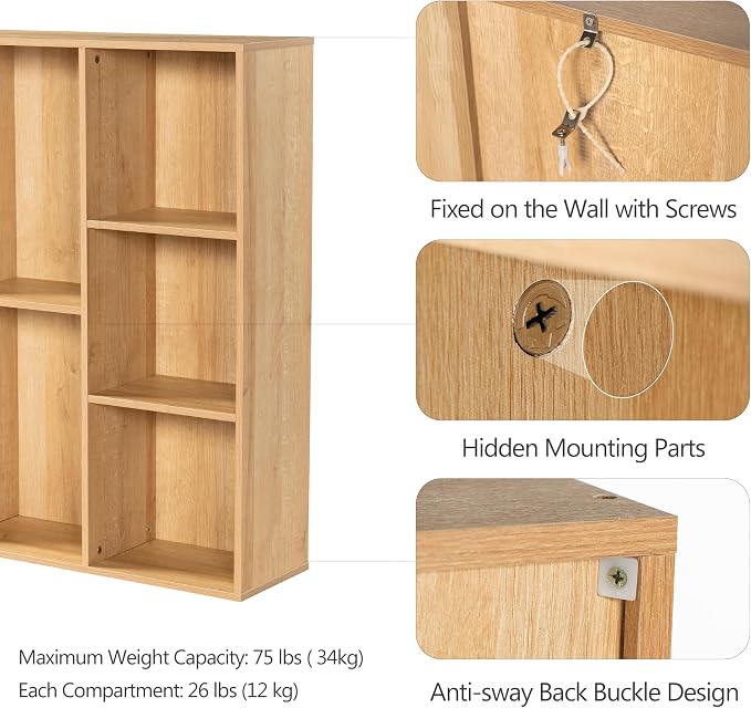 6 Cube Storage Organizer, Wooden Cube Shelves with Closed Back Panel, Reversible Bookcase, Cubes Closet Organizer for Home, Living Room, Kids Room, Office, Bedroom, Study, Hallway
