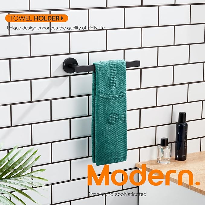 Hand Towel Rings Matte Black Bathroom Towel Holder Modern Small Bath Towel Bars Stainless Steel Wall Mount AN3001MB