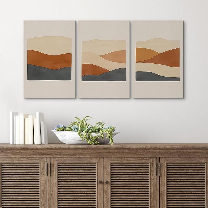 wall26 Canvas Print Wall Art Set Minimalist Geometric Landscape Neutral Illustrations Fine Art Decorative Botanical Rustic for Living Room, Bedroom, Office - 24"x36" x 3