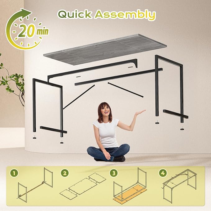 PRAISUN 47 Inch Computer Desk, Home Office Desk with Spacious Desktop, Modern Gaming Desk, Writing Study Table for Bedroom, Small Spaces, Work from Home Desk with Metal Frame, Grey