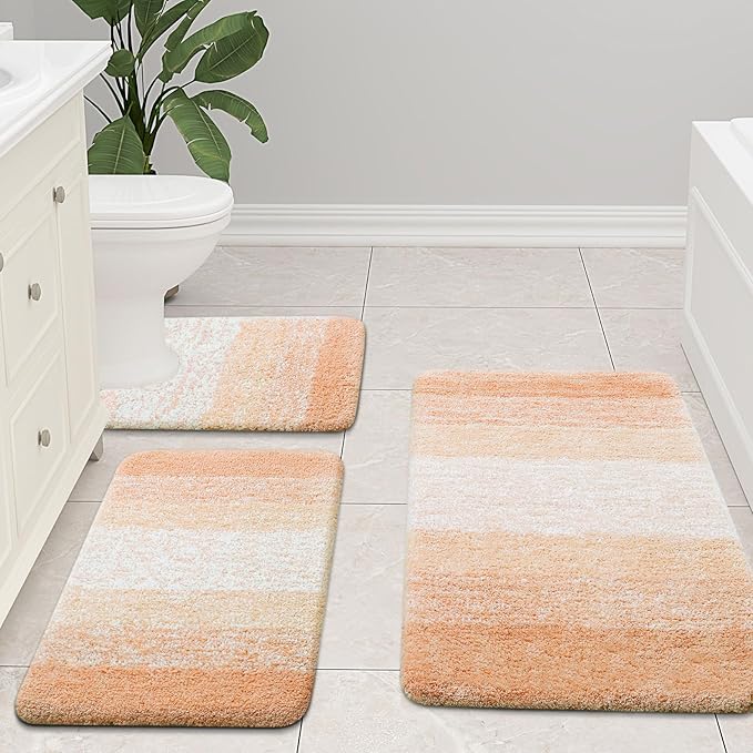 Arotive Microfiber Bathroom Rugs, Shaggy Soft and Absorbent Bath Rug, Non-Slip, Thick Plush Machine Washable Dry Bath Mats for Bathroom, Tub and Shower, 70x24, Peach, Rectangular