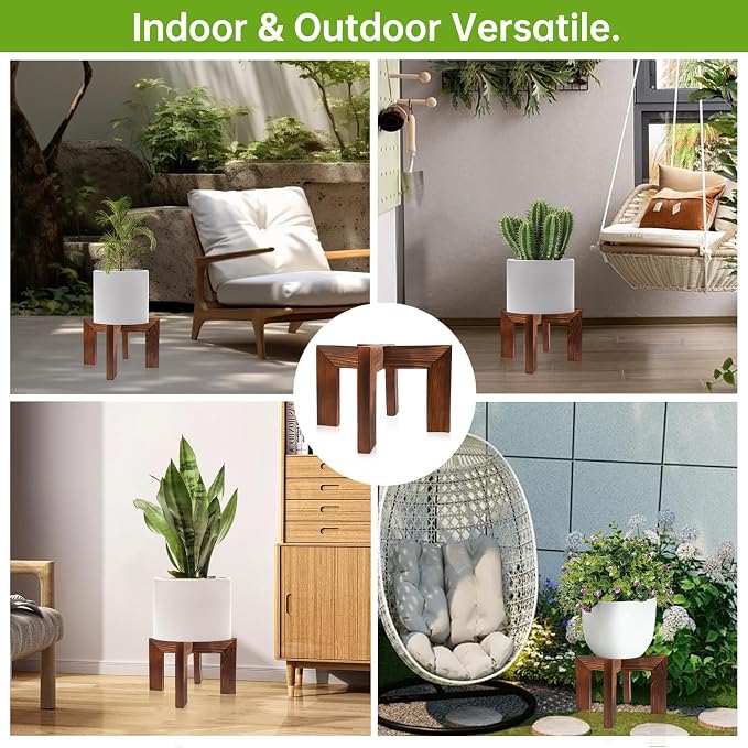 hismocal 4 Pack Wood Plant Stand Indoor Holders for Plants, Sturdy Flower Pot Stands Plants Shelf, Wooden Stool for Patio Plant Stand, Fit 5-18 Inch Variety Flower Pots, Easily Assemble