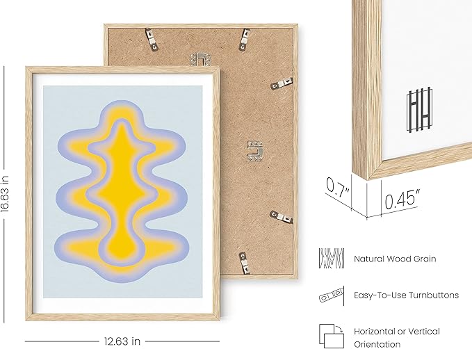 HAUS AND HUES Abstract Wall Art – Colorful Modern Prints, Blue and Yellow Shapes, Minimalist Vintage-Inspired Wall Decor (Beige Frame, 12x16)