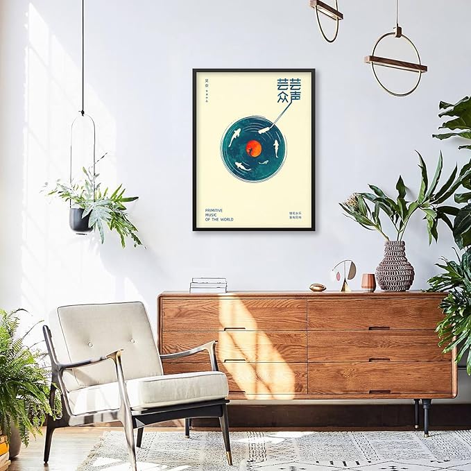 Japanese Wall Art - Retro Japanese Music Poster - Music Picture Prints Modern Ukiyo-e Decor Poster for Home Bedroom Decorations Artwork11x14in Black Framed