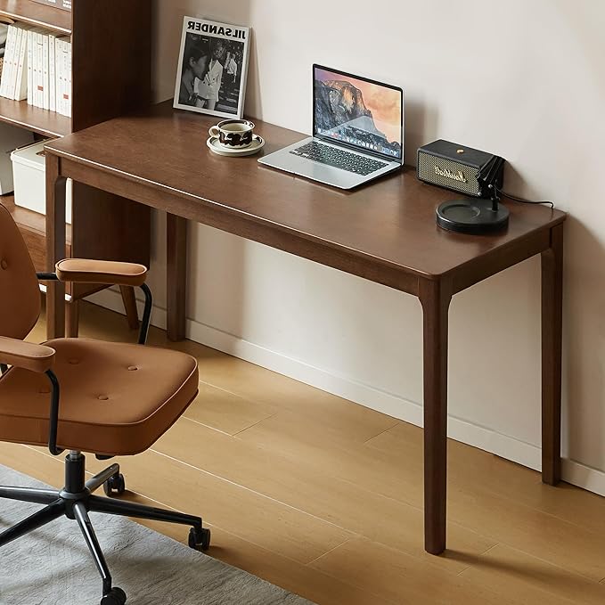 Solid Wood Writing Desk, Mid Century Modern Wood Desk, Vintage Home Office, Computer Desk for Study, Work & Gaming 55.11" W