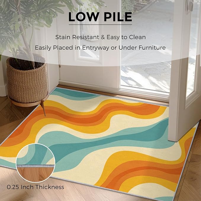 Retro Wavy Rugs for Home Decor, 7x9 ft, Abstract Waves Area Rugs for Living Room, Soft Non Slip Washable 70s Groovy Carpet Bedroom Decorations Dt-Ghf-69
