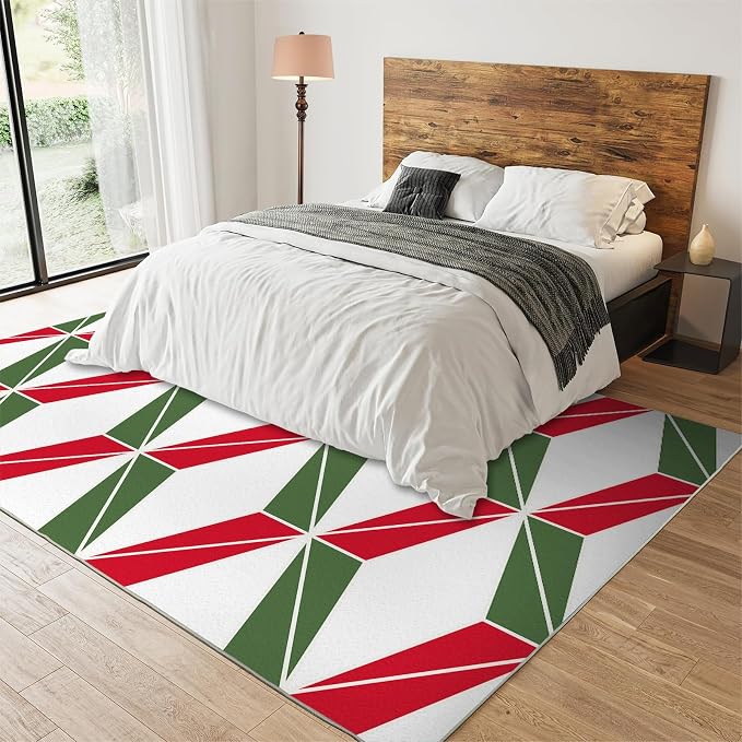 4x6 Area Rug Retro Mid-Century Geometric Soft Washable Carpet, Red and Blue Stereoscopic Hexagon Upholstery Rug with Non-Slip Backing for Kids Boys Girls Bedroom Living Room