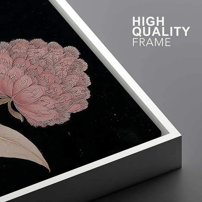 Woodrose Framed Canvas Print Wall Art Soft Pink Floral Arrangement Vintage Style Botanical Illustrations Modern Art Minimalist 3D Colorful Ultra for Living Room, Bedroom, Office - 24"x36" WHITE