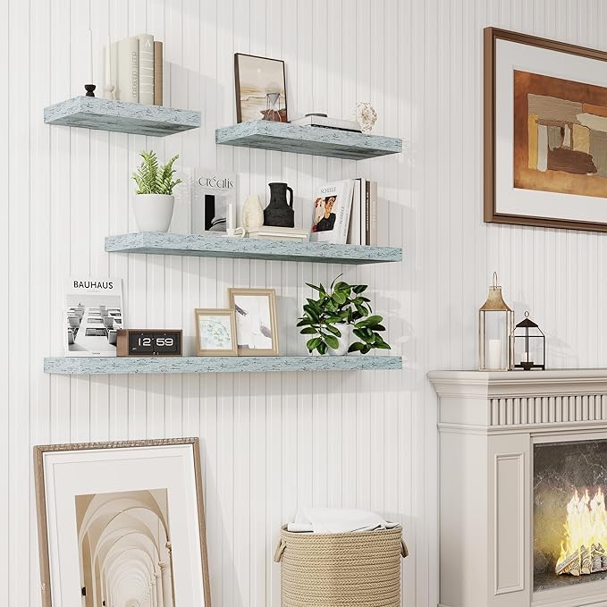 55in Floating Shelves for Wall, 55"W x 9.25"D x 1.5"H, Long Wall Mounted Engineered Wood Shelves with Invisible Brackets for Living Room, Bedroom, Bathroom, Kitchen Decor and Storage, Blue