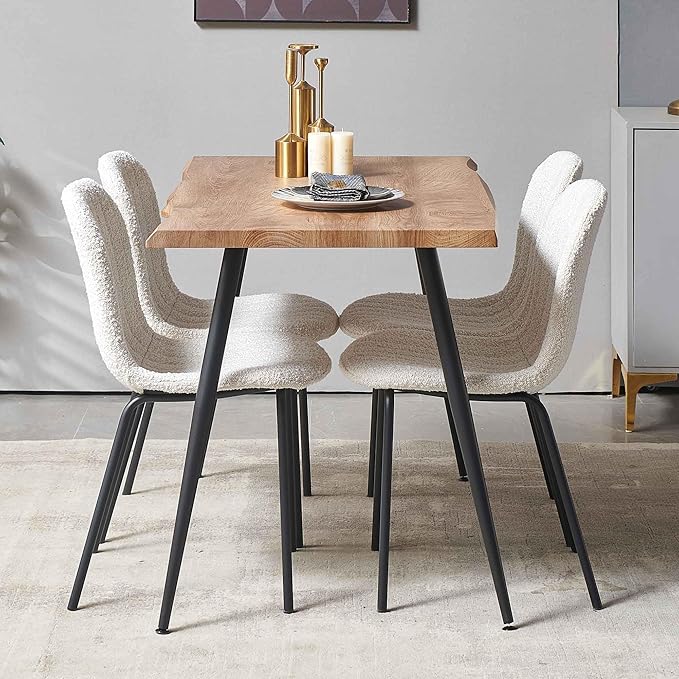 NORDICANA 5-Piece Dining Table Set, Modern Rectangular Dining Table and Chairs Set for Kitchen, Dining Room, Dinette, Breakfast Nook w/ 4 Chairs - Boucle White