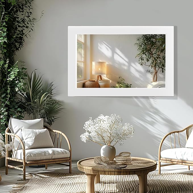 40''x30'' Rustic Wall Mirror for Bathroom White Wood Frame, Classic Rectangle Mirror Farmhouse Vanity Wall Mirror Decor Living Room, Bedroom, Entryway