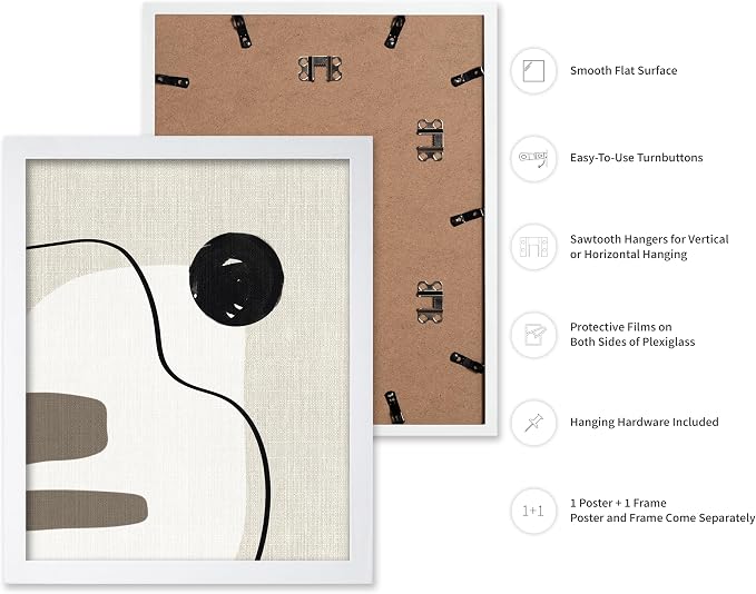 Poster Master Linen Shapes Poster – Lines on Linen Print – Chic Boho Art – Modern Abstract Artwork – Mid-Century Modern Piece – Great Bedroom or Living Room Decor – 11x14 White Framed