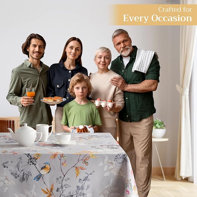 Maison d' Hermine Table Cloth Square Table 100% Cotton 54 x 54 Inches Fall Tablecloth Reusable Everyday Use for Thanksgiving Christmas Decorations Dining Farmhouse Party (Equinoxe - Grey)